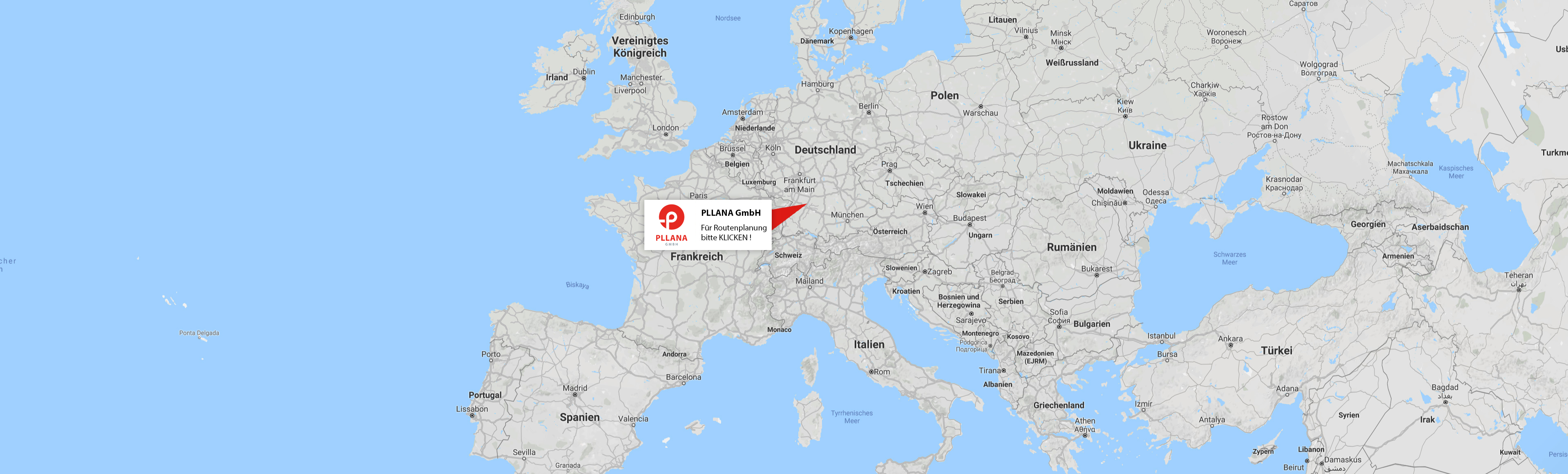 Bild mit einer Landkarte, bei der mit einem roten Marker der Sitz der Fa. Pllana GmbH gekennzeichnet ist.